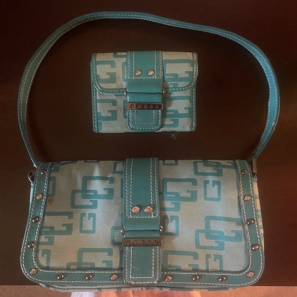GUESS Y2K Turquoise Shoulder Bag and Wallet
